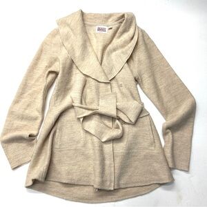 Anthropologie Rosie Niera Boiled Wool Cream Knit Cardigan Sweater Wrap Tie Belt